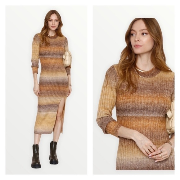 NWT HEARTLOOM x REVOLVE Ombre Tan Brown Marina Sweater Midi Dress, Medium - Picture 1 of 7